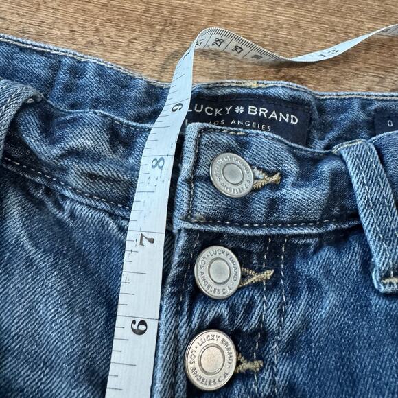 Lucky Brand Jean Shorts 0/25 (30 Waist) Blue Distressed Raw Hem Button Fly Denim - Picture 11 of 12